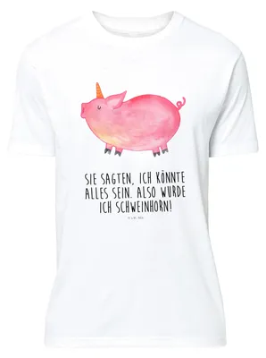 Produktbild von Mr. & Mrs. Panda Tshirt Einhorn Schwein - Weiß - Geschenk, Party, English, Englisch, T-Shirt mit Spruch, Unicorn, oberteil, Basic-Shirt, S, Bauer