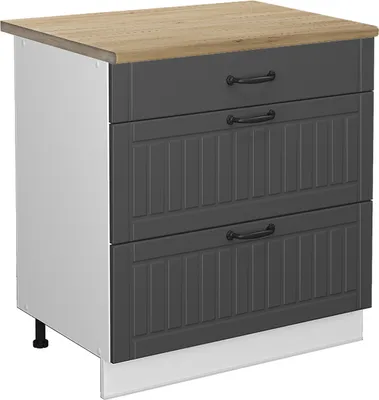 Produktbild von Küchenunterschrank Vicco Fame-Line Anthrazit Landhaus 80 cm mit 3 Schubladen, AP Eiche, Model 45787