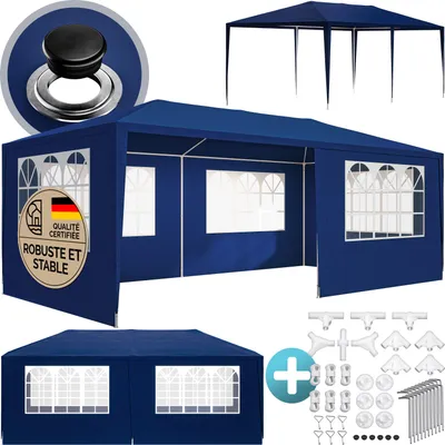 Image de CASARIA® Tonnelle de jardin Rimini bleu 3x6m avec toile hydrofuge 6 parois latérales Barnum Tente de réception fête extérieur