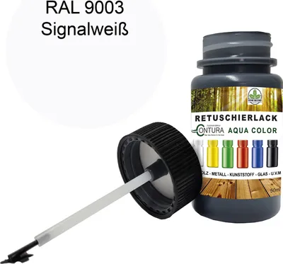 Produktbild von Reparaturlack Lackstift RAL Lack Pinselflasche 50ml. Farbe Holz Metall Möbel Auto Bad Retuschierlack - RAL 9003 Signalweiß