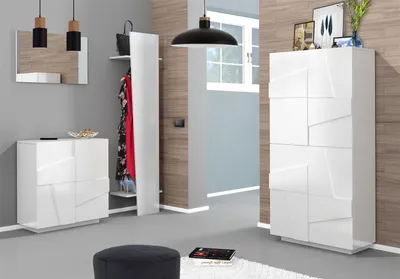 Produktbild von Garderobenschrank Schuhschrank Kleiderschrank Dielenschrank "Piacenza I" Weiß Hochglanz