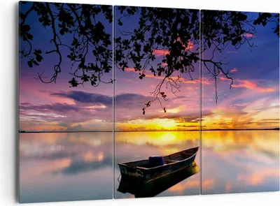Produktbild von Bild auf Leinwand - Leinwandbild - Boot Sonnenuntergang See Himmel - 165x110cm - Wand Bild - Wanddeko - Leinwanddruck - Bilder - Kunstdruck - Leinwand bilder - Wandkunst - CE165x110-2967