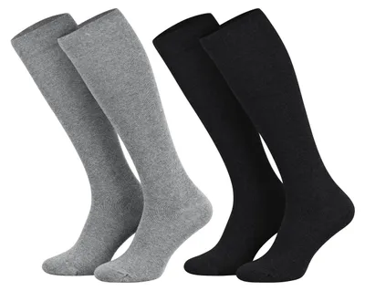 Produktbild von Tobeni 2 Paar Kompressionsstrümpfe Kniestrümpfe Stützstrümpfe Baumwolle für Damen und Herren, Farbe:Schwarz-Silber, Grösse:39-42