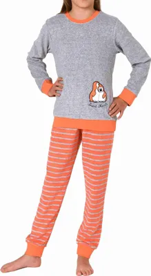 Produktbild von Mädchen Frottee Schlafanzug langarm Pyjama mit Bündchen und niedlicher Pinguin-Stickerei ; rot , 128