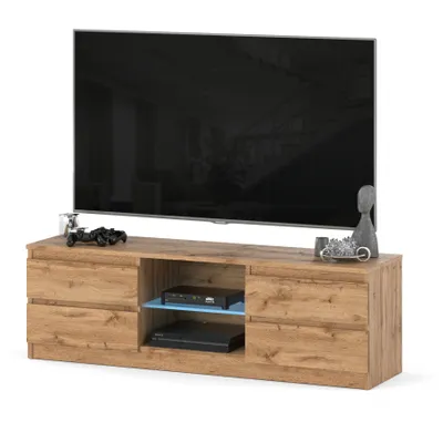 Zdjęcie produktu dla Szafka RTV 138 cm Dąb Wotan Komoda pod Telewizor 4 Szuflady Bezuchwytowa Nowoczesna Loft AGA AZTeam
