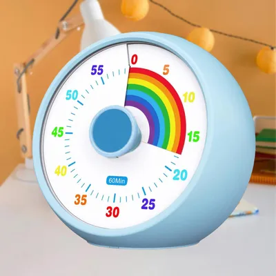 Produktbild von MODFU Visueller Timer für Kinder, 60-Minuten Countdown für Klassenzimmer Büro Küche, Schreibtisch Kinder Zeitmana gement Tools mit leisem Betrieb, Pomodoro Timer Regenbogenmuster (Blau)