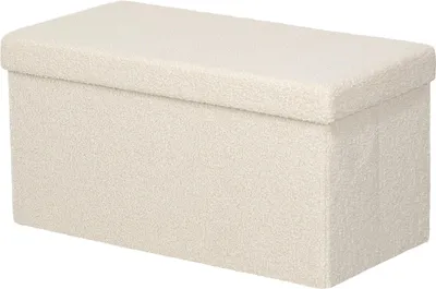 Produktbild von Sitzbank mit Stauraum, faltbar Polsterbank, Bettbank mit Samtoptik, Sitztruhe für Flur Schlafzimmer Wohnzimmer, 76 x 38 x 38 cm Cremeweiß