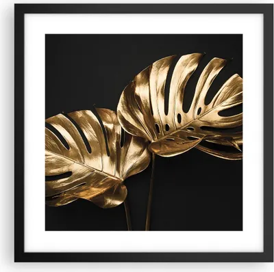 Produktbild von Gerahmtes Poster - Schwarzer Rahmen - Golden Blätter Monster - 40x40 cm - Wand Bild - Wanddeko - Wandbilder - Kunstposter - Wandposter - Bilderrahmen - Bilder - Kunstdruck - P2BAC40x40-4735