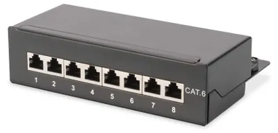 Cat 6 LSA-Patchpanel, 8-Port RJ45, geschirmt, schwarz