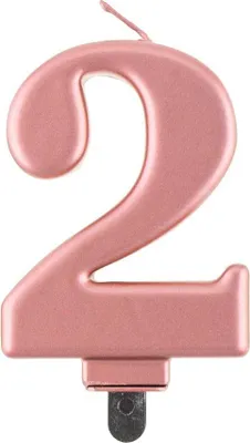 Obrázok produktu pre Sviečka číslo 2, metalická ružová zlatá, 8 cm