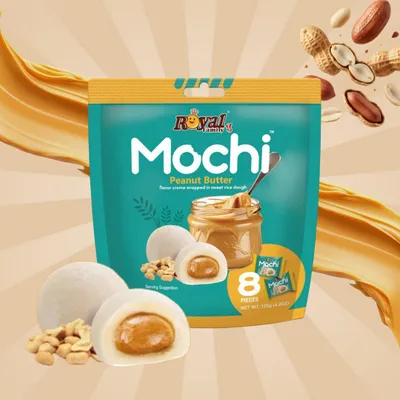 Produktbild von 1er Royal Mochi – Premium Mochi Japanische Reiskuchen (verschiedene Sorten zur Auswahl): Erdnuss Flavor: Erdnuss + Heartforcards Versandschutz