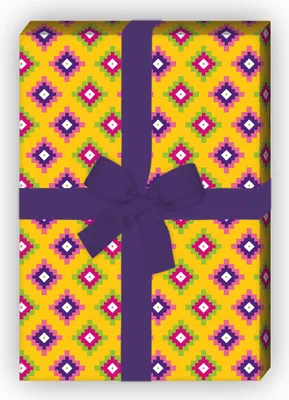 Produktbild von Azteken Geschenkpapier Set, Dekorpapier mit Pixel Rauten, lila - G8718, 32 x 48cm