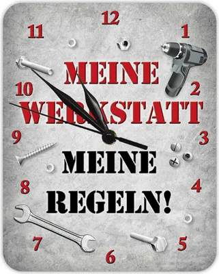 Produktbild von Meine Werkstatt Meine Regeln! - Wanduhr aus Blech 20 x 25 cm KU20