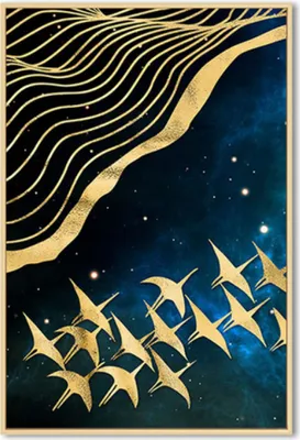 Produktbild von TPFLiving Kunstdruck LW-432 (OHNE RAHMEN) Poster - Leinwand - Wandbild - Hochauflösender Giclée-Druck, langlebig und hochwertig - Goldene Vögel auf blauem Hintergrund -  Wanddeko Wohnzimmer -  - Größe: 21x30cm