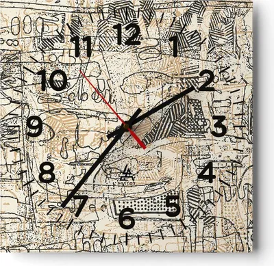 Produktbild von Wanduhr - Quadrat - Glasuhr - Graffiti Kritzeleien Zeichnen - 40x40cm - Schleichendes Uhrwerk - Lautlos - zum Aufhängen bereit - Dekoration Modern - Wanddekoration aus Glas - C4AC40x40-5047