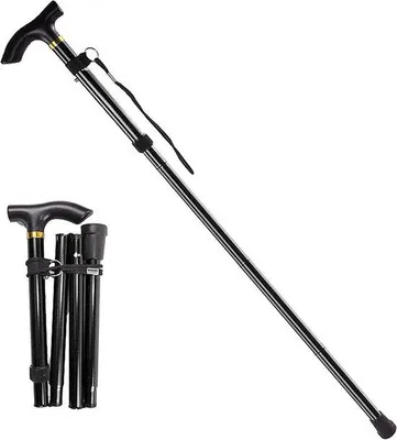 Image de Bâton de randonnée en aluminium, télescopique et pliable, 1 pièce, noir