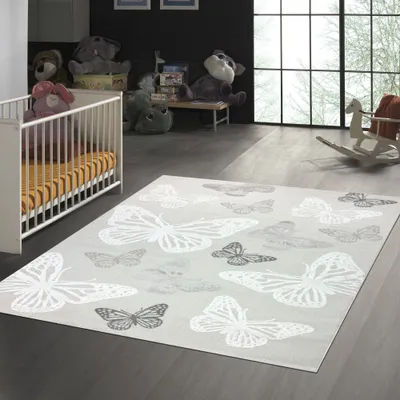 Produktbild von Teppich Babyzimmer Kinderzimmer Schmetterlingsmuster 3d Creme Größe - 240 x 340 cm