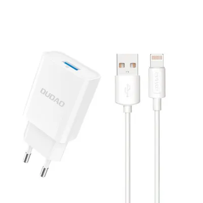Produktbild von Dudao USB-Ladegerät QC3.0 12W + Lightning Ladekabel 1m, weiss (A3EU)