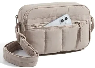 Image de Petit sac de voyage matelassé pour femme, poche anti-RFID, marron, 2,4 L, mini sac à bandoulière