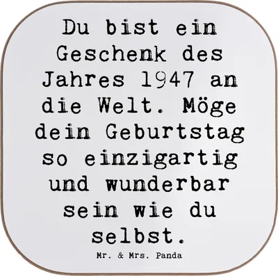 Produktbild von Mr. & Mrs. Panda Tischuntersetzer Spruch 1947 Geburtstag - Weiß - Geschenk, Happy Birthday, besondere Geburtstagswünsche, Glückwunsch, Untersetzer für Gläser, Jubiläum