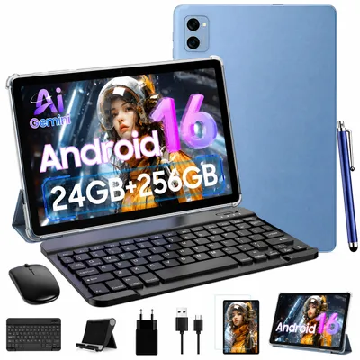 Obrázek produktu pro T20, Android 16, tablet, 10,1 palců, 24 GB RAM (8 GB + 16 GB, rozšiřitelné) + 256 GB ROM (rozšiřitelné až na 2 TB pomocí karty TF), včetně příslušenství, tabletový počítač, podpora Widevine L1, 5G WiFi, Gemini AI