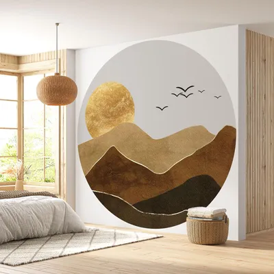 Image de Papier peint rond / cercle - Lumaléa - Paysage design - Papier Premium 185gr Lavable - Diamètre 130 cm