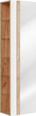 Immagine prodotto di Colonna bagno NALYA 170 cm – Bianco lucido e rovere chiaro – Con specchio