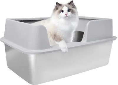 Image de Gamelle pour chat en acier inoxydable, grande, anti-gouttes, facile à nettoyer, sans odeurs, gris clair, 50 × 35 × 25 cm