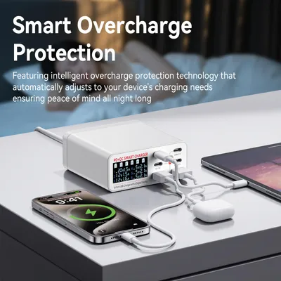 Produktbild von 45 W Max 6-Port-Ladegerät mit Power Monitor LCD Zeigt Echtzeit-Spannung und -Stromstärke auf dem Schnelllade-Hub