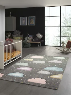 Produktbild von Kinderteppich in grau blau rosa Größe - 120 cm Rund