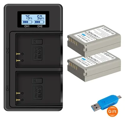 Immagine prodotto di Batteria per fotocamera, capacità 2280 mAh, caricabatterie doppio USB, 2 batterie e 1 caricabatterie