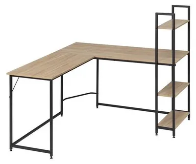 Image de Bureau d'angle avec rangements, chêne clair, noir