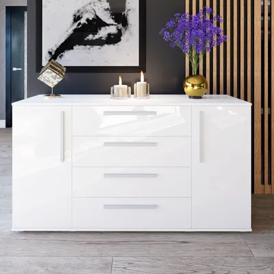 Produktbild von Marlux Meble Kommode R2 mit 2 Türen und 4 Schubladen 160 cm breit Aufbewahrungskommode Hochglanz Modernes Design Sideboard Schubladenschrank Aufbewahrungsschrank Schrank