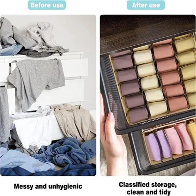 Immagine prodotto di Uniqoos® Set di 4 organizer per cassetti – scatole pieghevoli in tessuto per biancheria intima, reggiseni, calze e cravatte, color beige