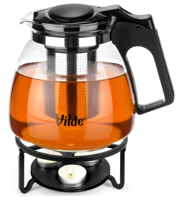 Produktbild von Vilde | Teekanne 1,15 L mit Sieb und Stövchen - Borosilikatglas Metall Schwarz