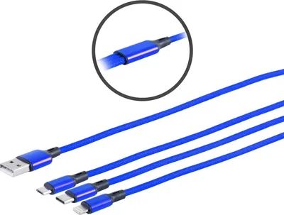 Productafbeelding van S/CONN USB 3-in-1 oplaadkabel met A-connector naar USB Micro B + USB Type C + 8-pins connector, blauw, 1,2 meter (14-50071)