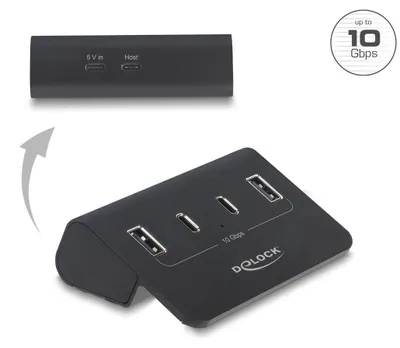 Immagine prodotto di Hub USB da 10 Gbps con 2 porte USB-C e 2 porte USB-A, struttura in metallo