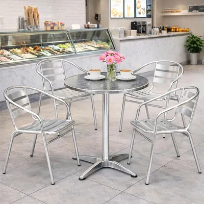 5-tlg Bistrogarnitur Balkonset Rund Ø 60cm Aluminium Stehtisch H70/110cm