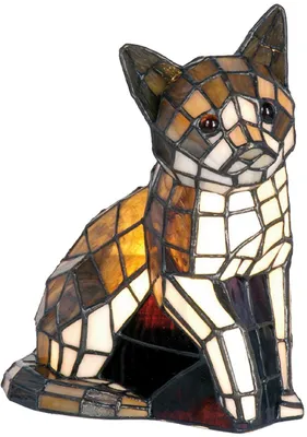 Produktbild von Clayre & Eef Tiffany Tischlampe Katze 21x11x25 cm Braun Weiß Glas