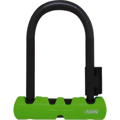 Zdjęcie produktu dla ABUS U-lock Ultra 410 + uchwyt blokady SH34 - Blokada rowerowa z okrągłą szeklą - Poziom bezpieczeństwa ABUS 8 - Czarny/Zielony - Wysokość szekli 140 mm
