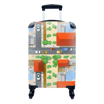 Produktbild von MuchoWow® Koffer Handgepäck Trolley Rollkoffer Kleine Reisekoffer mit 4 Rollen - Auto - Muster - Straßen - Städte - Cabin Size < 55x40x23 cm & 55x40x20 cm - Fotokoffer - Kabinenkoffer - Boardgepäck - Reise-Box - Reisekoffer - Reisegepäck - Koffer mit Bild - Trolley für Kinder