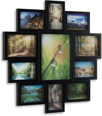 Image de Cadre photo galerie - Cadre collage pour 11 photos - Collage photo - À accrocher au mur - Cadre photo multiple - Noir