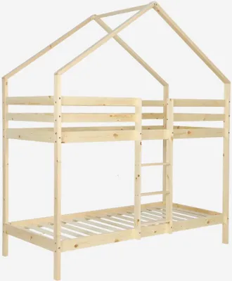 Produktbild von sweeek - Kinder-Etagenbett Hütte 90 x 190 cm naturbelassene Kiefer - Natur