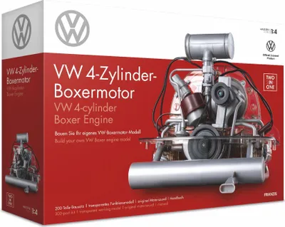 Produktbild von FRANZIS 67308 - Originalgetreuer 200-Teile-VW-Boxermotorbausatz, Soundmodul mit originalem VW-Käfer und Bulli-Sound, hochwertiges Wendebuch mit Bauanleitung für beide Modellversionen sowie Hintergrundinformationen