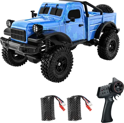 Obrázok produktu pre Terénne diaľkovo ovládané auto v mierke 1:18, 2,4 GHz, elektrický rock-crawler s pohonom 4x4 a LED svetlami, 2 nabíjateľné batérie, terénne autíčko pre deti a chlapcov, modré