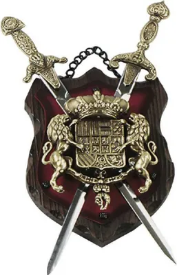Produktbild von Wandschild mit 2 Brieföffner Schwerter und Wappen gold