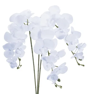 Künstliche Orchideen, 3er-Set, 9 Blüten/Stiel, 99 cm, Weiß