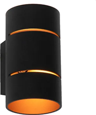 Produktbild von QAZQA - Moderne Wandleuchte schwarz mit Gold I Messingenem Innenleben – Ria I Wohnzimmer I Schlafzimmer - Aluminium Zylinder - LED geeignet G9