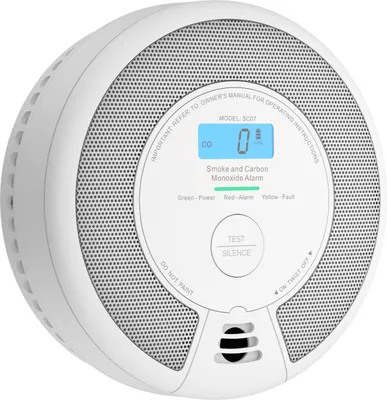 A white smoke and carbon monoxide alarm is shown against a white background.