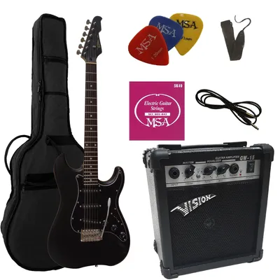 Produktbild von 4/4 Elektrogitarrenset - E-Gitarre matt schwarz 20 Watt Set - Tasche, Band, Saiten, 3xpik, Verstärker - e gitarren set